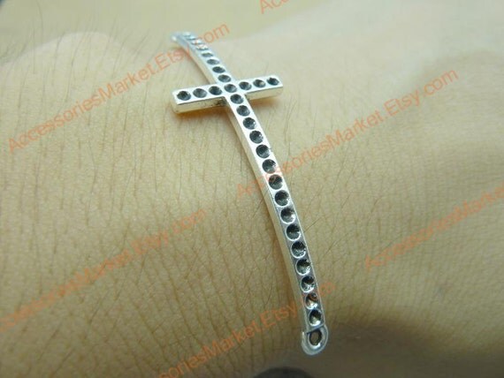 Rhinestone charms Cross etsy cross Charms,   Cross Bend Silver  Bases, 54X16mm Tone