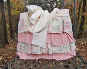 Ruffled DIAPER-BAG shabby country chic Beach Bag tote in Natural Cotton fabric Cottage Chic Wedding/Baby Gift MONOGRAM Large Womens Handbags