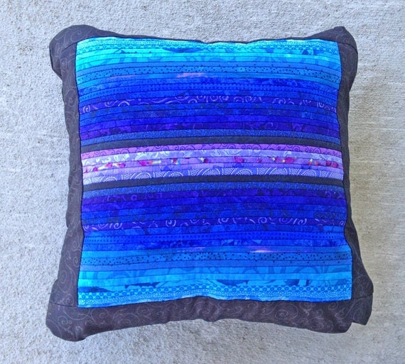 Quilted throw pillow. Blue accent pillow. Pieced by AnnBrauer