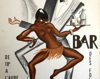 Josephine Baker "Bar Folies Africaines Jazz cabaret" art print poster