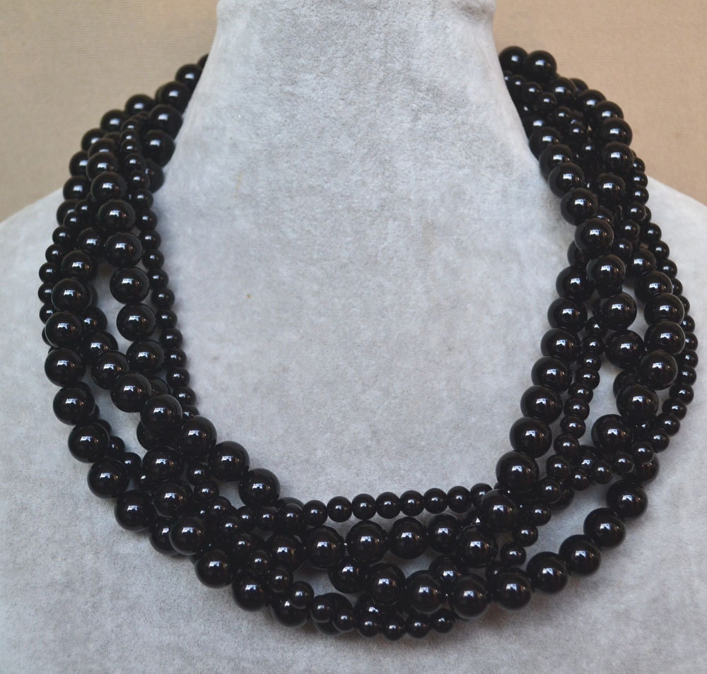 Black Pearl Necklace Black Necklace Five Strands Pearl 2528