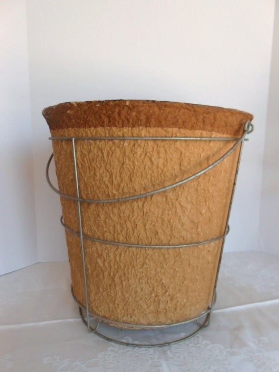 Large Vintage Minnow Bucket Made of Paper Mache in Wire Frame