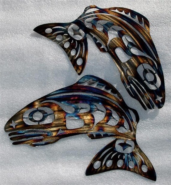 Opposing Salmon Metal Art Wall Decor by HumdingerDesignsEtsy