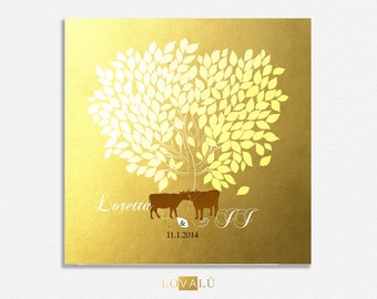 Rustic Wedding guest book with cows Custom Wedding Guestbook Alternative Country Wedding Print Guest Book Winter wedding christmas gold