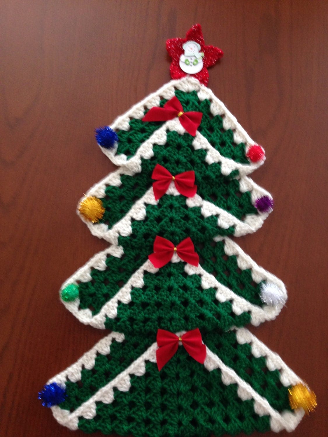 Crocheted Granny Square Christmas Tree Wall Hanging