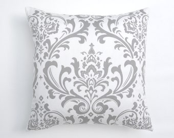 20% OFF SALE Gray pillow covers, Decorative pillows, Grey pillow , Nursery Pillow , White and Grey Damask pillow , pillow cover only