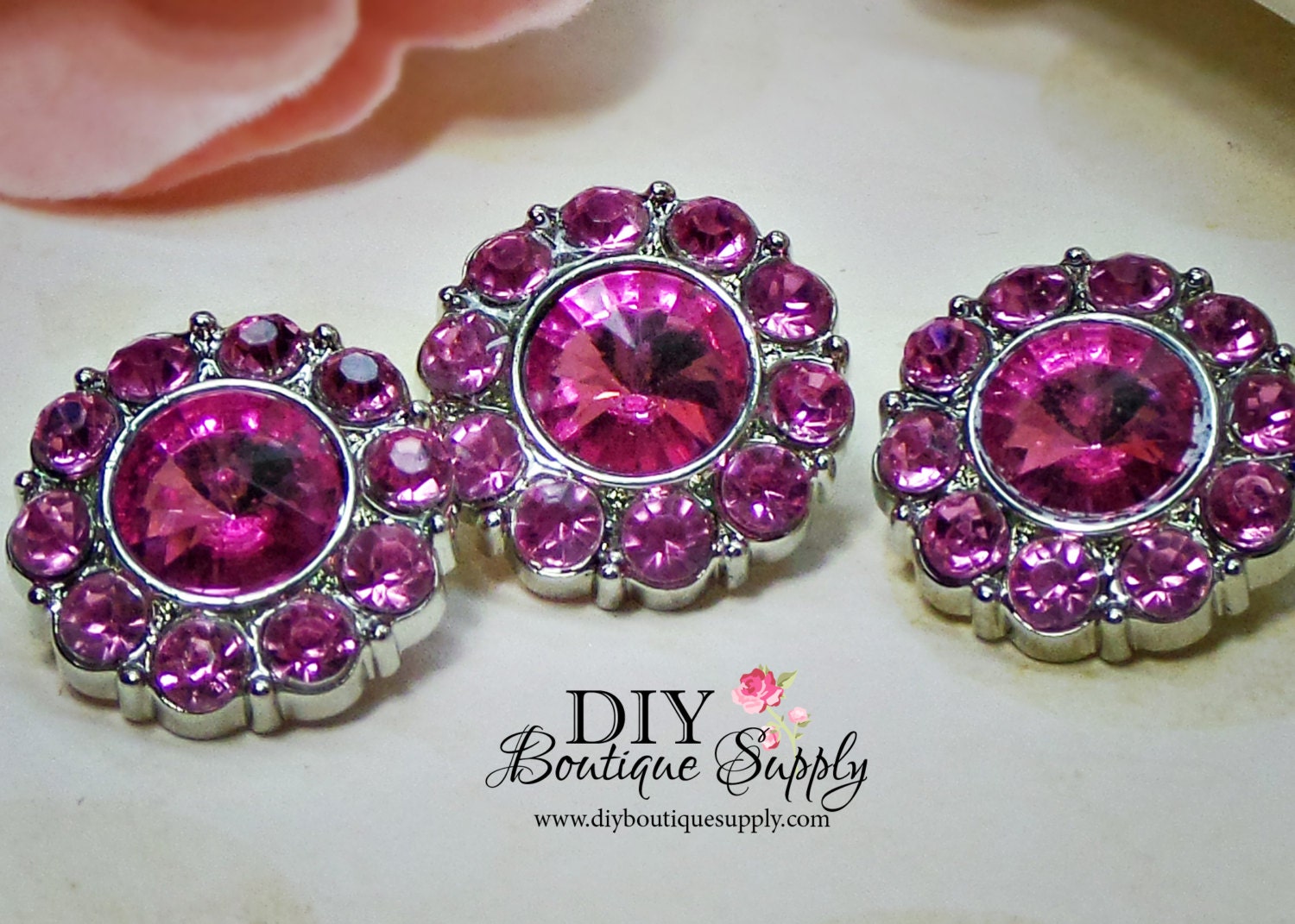 PINK Rhinestone Buttons 21 mm Acrylic Crystal Buttons