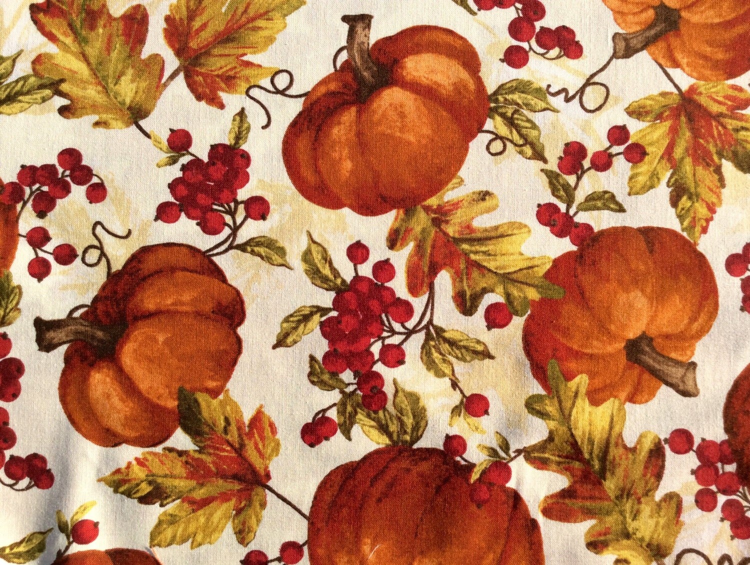 Fall Harvest Fabric with Pumpkins and Leaves by OmasFabricAndGifts