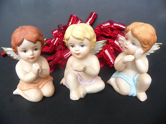 3 Darling Angel Figurines Vintage Home Interiors