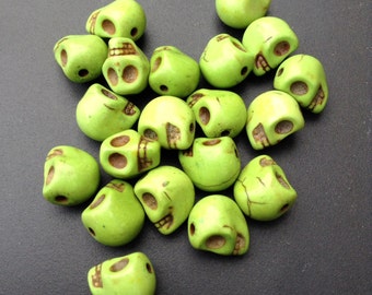 50 Green Skull Beads, Green Gemstone Skull Beads, Bulk Beads (5-1306)