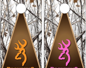 Browning Deer Hunting Snow Camo Cornhole Decal Wrap "His and Hers"