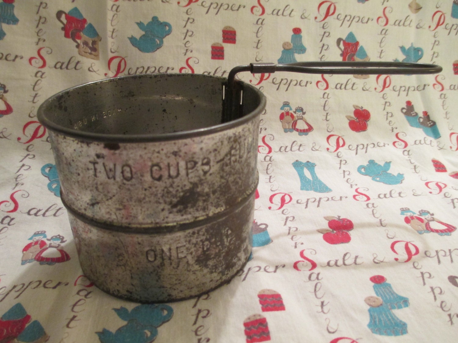 Vintage Metal Two Cup Flour Sifter