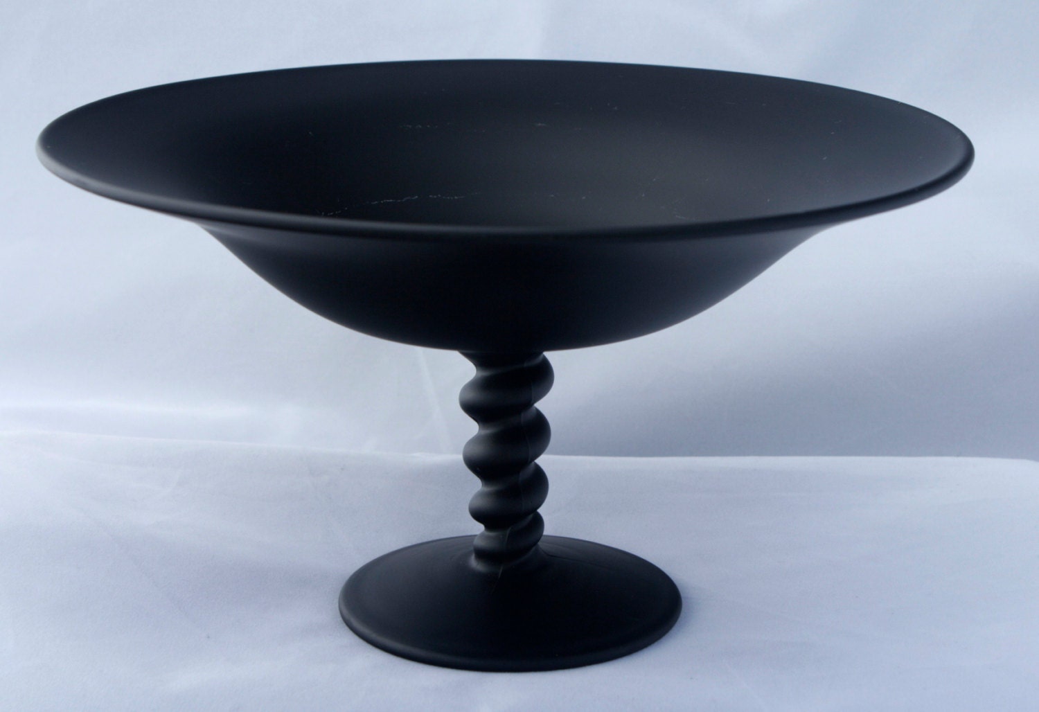 Tiffin Black Satin Glass Compote/Bowl Twisty Stem Circa