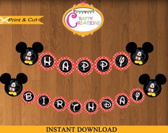 INSTANT DOWNLOAD - Mickey Mouse Banner - Printable Happy Birthday Mickey Banner -Red- Party Decoration- Disney Printable -CraftyCreationsUAE