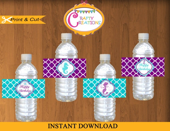 Little Mermaid Birthday Water Bottle Labels-Printable Little Mermaid Birthday Water Bottle Labels-Printable
