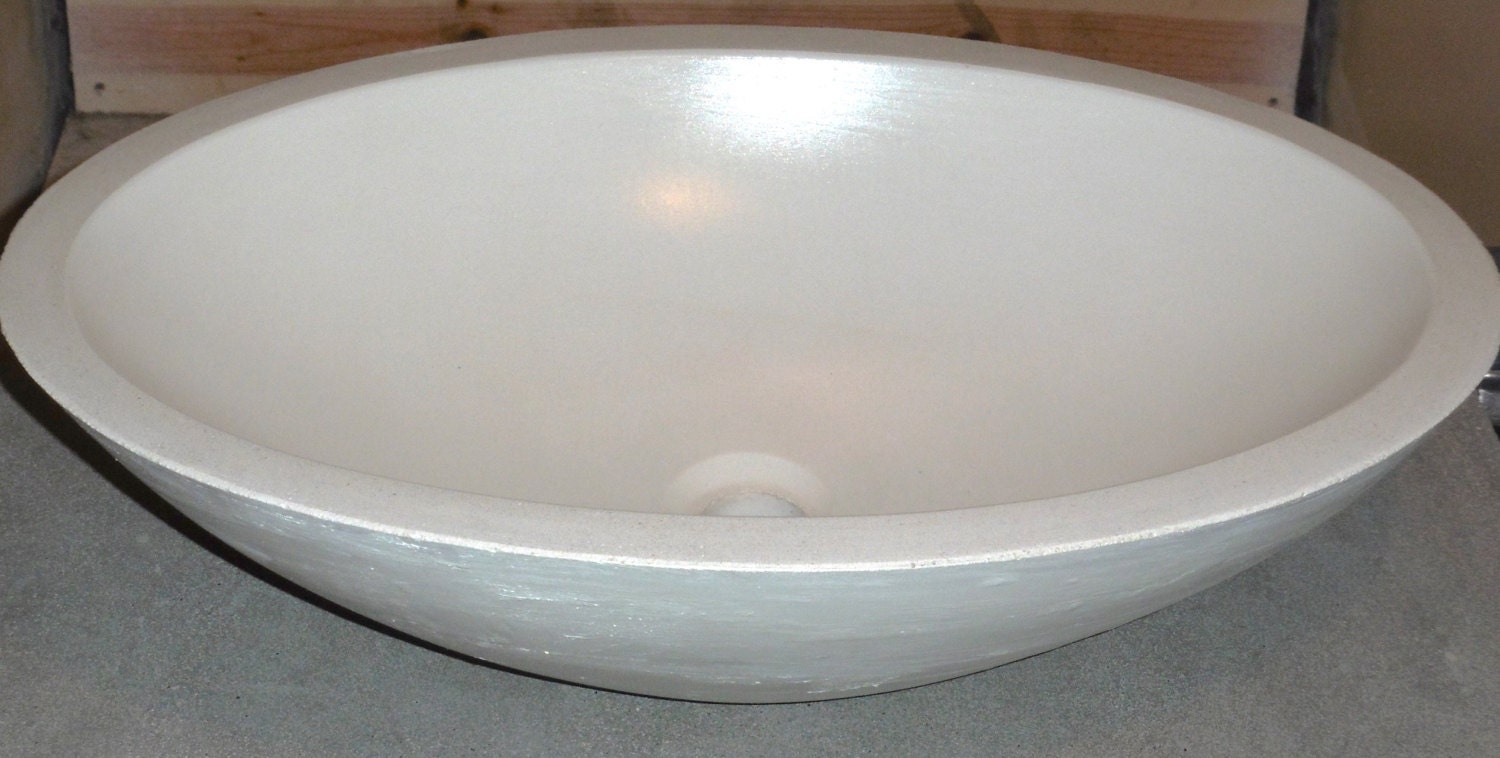 White Concrete Oval Vessel Bathroom Sink 15 x 21