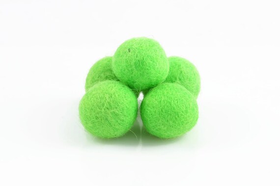 2cm NEON Green FELT BALLS Set of 5  100% Neon GreenWool Round 