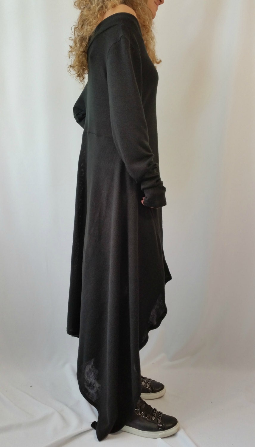 Black Asymmetrical Sweater Top / Oversize Sweater Dress / Long