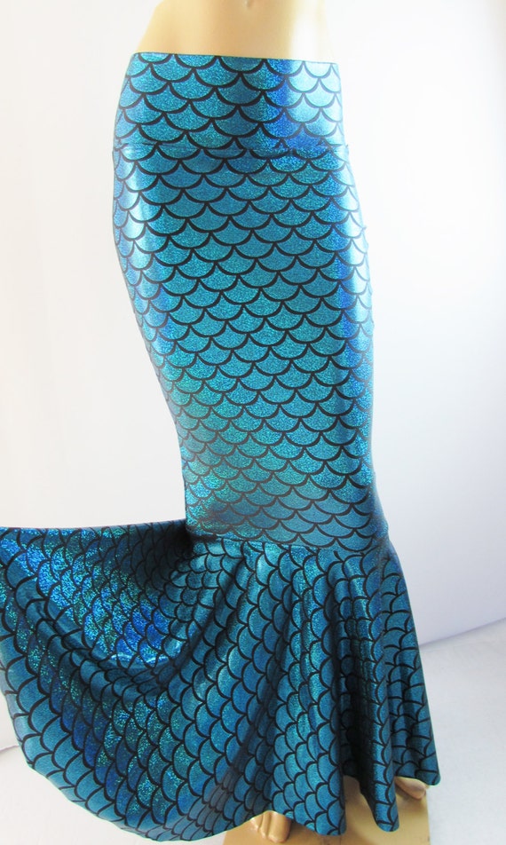 Ariel Mermaid Teal scale Skirt Fish tail Stretch Costume