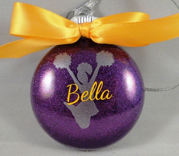 Personalized glass Cheerleader Christmas ornament - Handmade with custom team colors and name