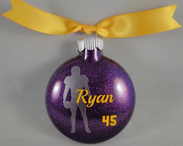 Personalized glass football player Christmas ornament - Handmade with custom team colors and name