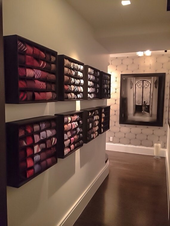 Tie Storage 60 Tie Organizer Neck Tie Case Tie by FamilyWoodCraft