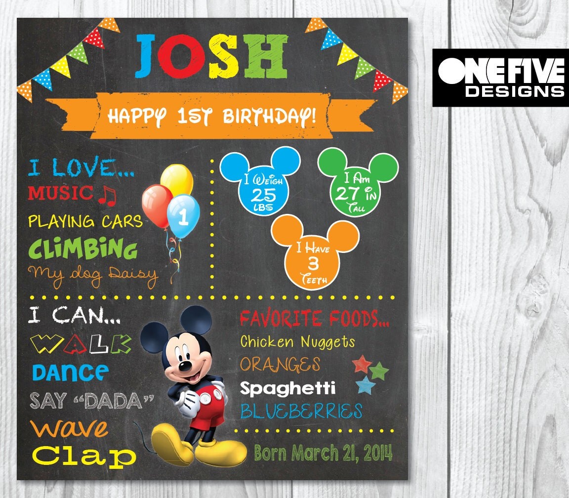Chalkboard Mickey Mouse 1st Birthday Poster Sign Printable