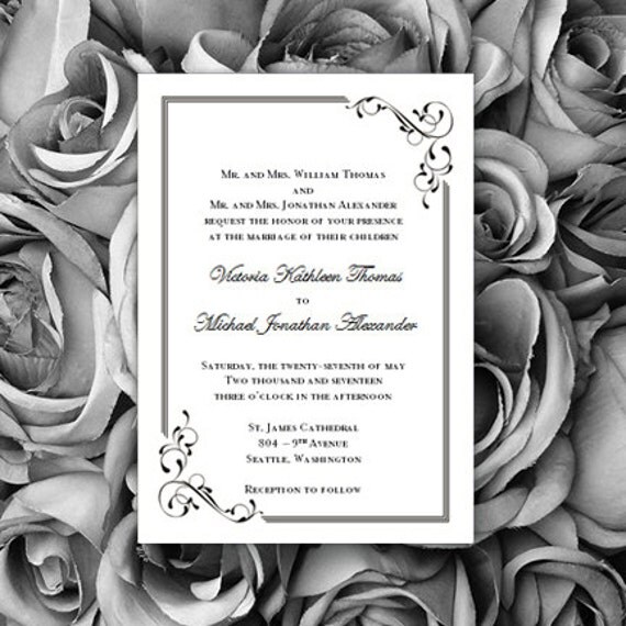 Black White Wedding Invitations Elegance Printable Worddoc Templates Instant Download ALL COLORS Available DIY You Print