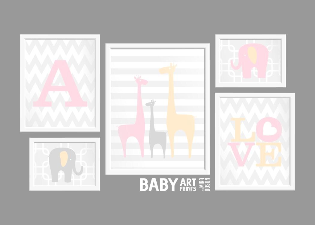 Personalized Baby Girl Nursery art Set of 5 by babyartprints