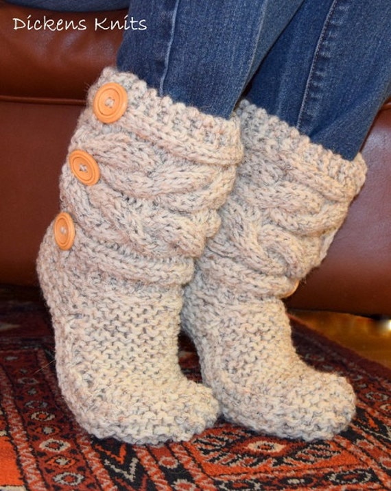 Soft Wool Cable Knit Slippers Knit Cable Slipper Boots Cable