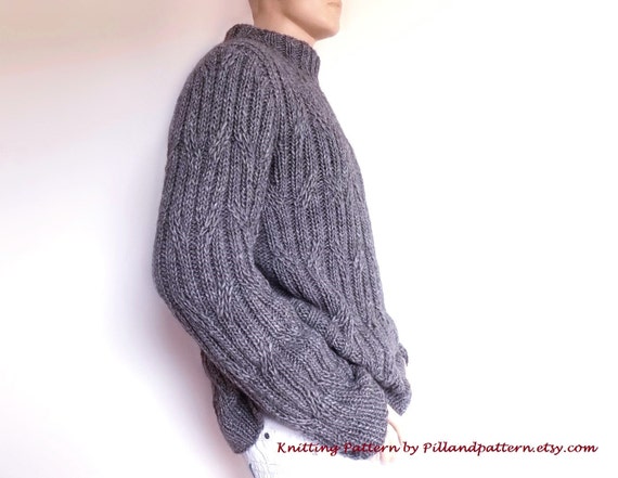 mens pullover sweater with cable sleeve pattern