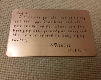 Personalized wallet insert, 7th anniversary gift