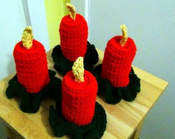 Holiday Crochet - Flameless Candle - Red Christmas Decor