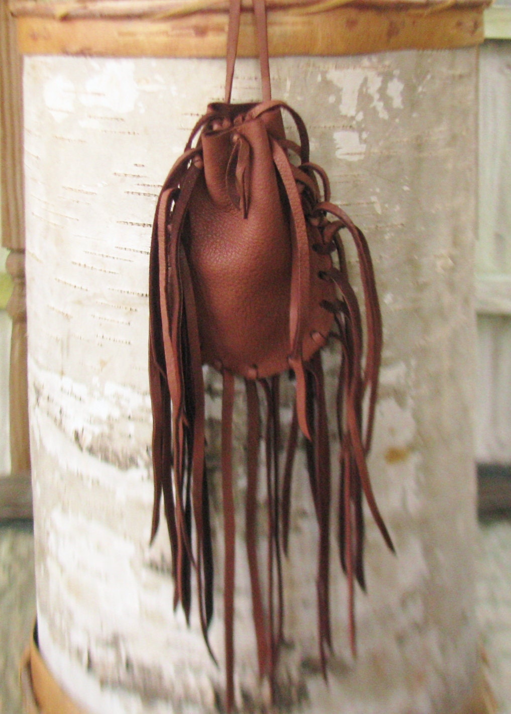 Native American Medicine Bag Mahogany Color Deer Leather