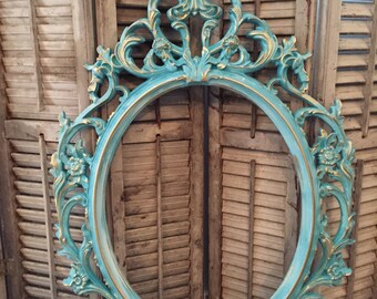 Baroque Frame Turquoise Gold Large Ornate Frame Wedding Photo Prop Picture Frame Vintage Shabby Chic Home Decor