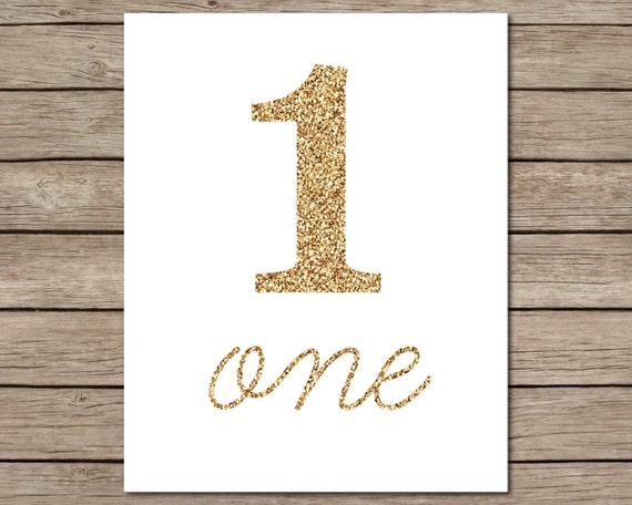 gold glitter one printable instant download printable one