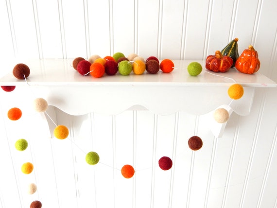 ball garland pom felt pom , Pom Pom Ball Autumn Decor, Decor, Halloween Felt Garland, Pumpkin,