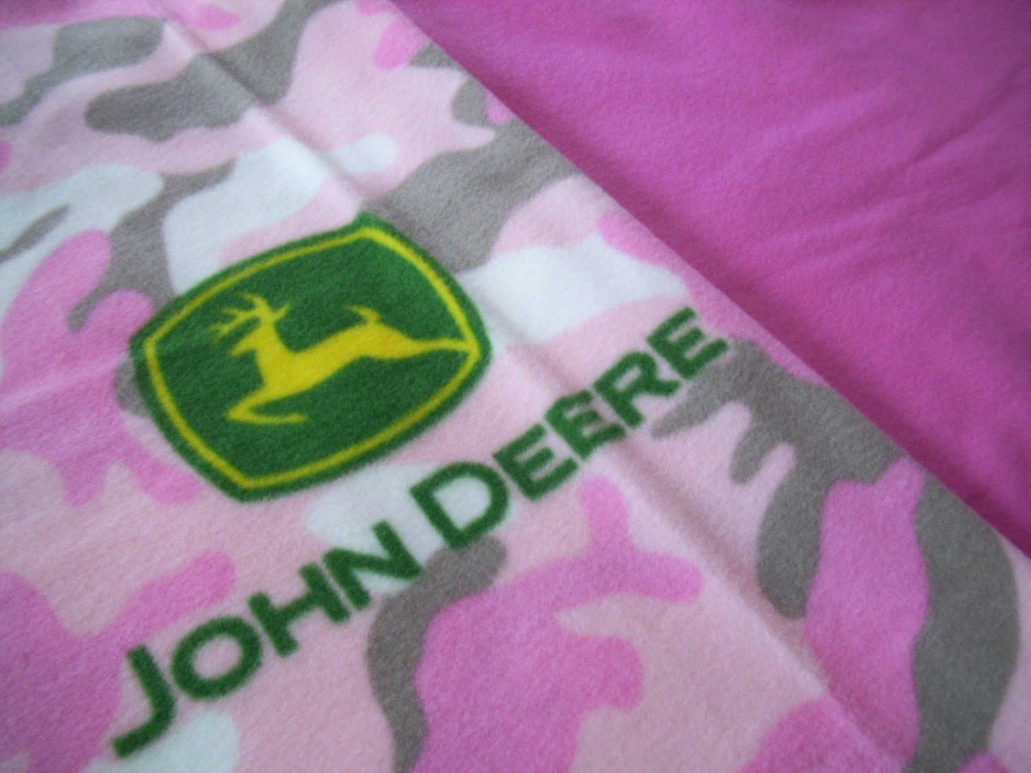 John Deere Pink Camo Fleece Blanket READY TO by NorthwoodsStitch