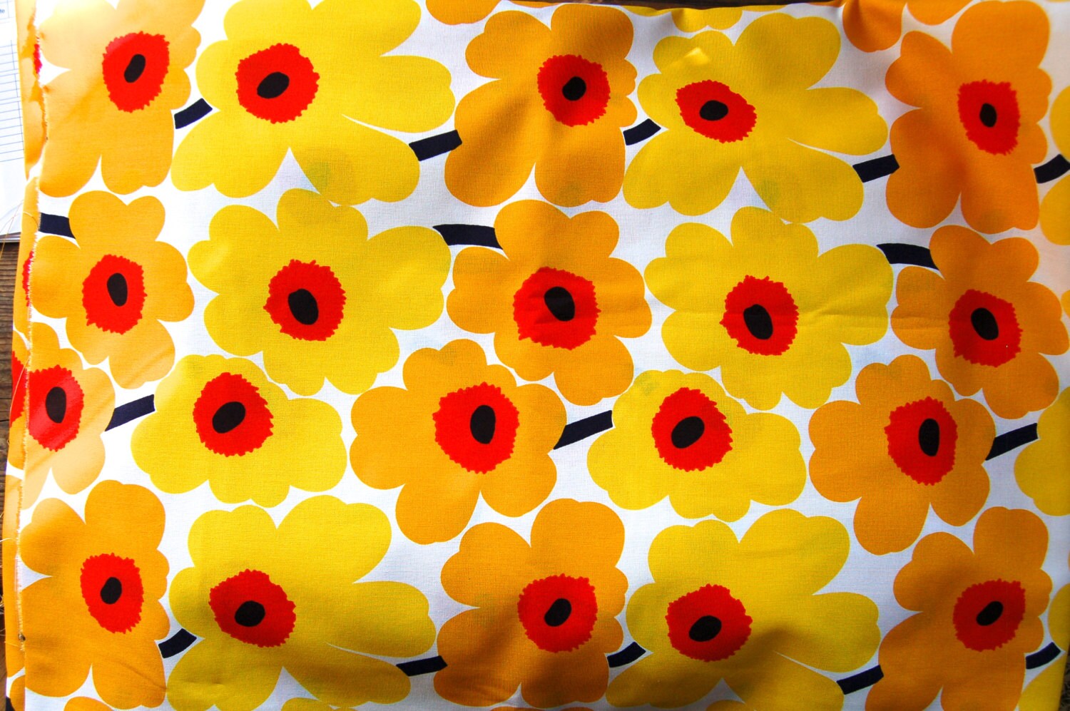Marimekko Yellow Orange Mini Unikko cotton fabric half yard