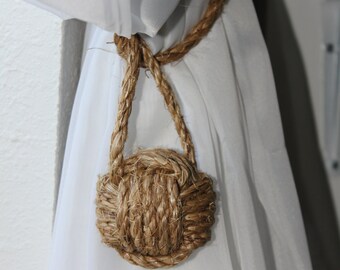 Set of 4 Nautical rope curtain tie backs - nautical monkey fist knot tie backs - window treatments