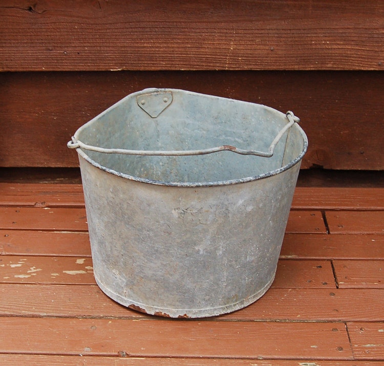 Large Heavy Galvanized Feed Bucket Vintage by PineSpringsCottage