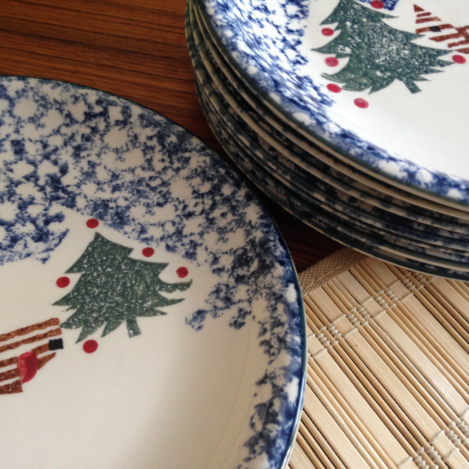 Eight vintage Tienshan Folk Craft “Cabin in the Snow” large dinner