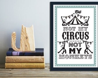 SET OF 2 Circus Poster Prints: Black & White with Sage Border