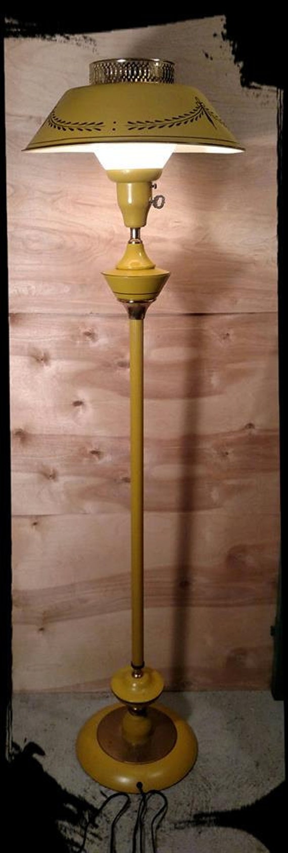 Tole Yellow Floor Lamp / Yellow Enameld Metal by Flavsantiques