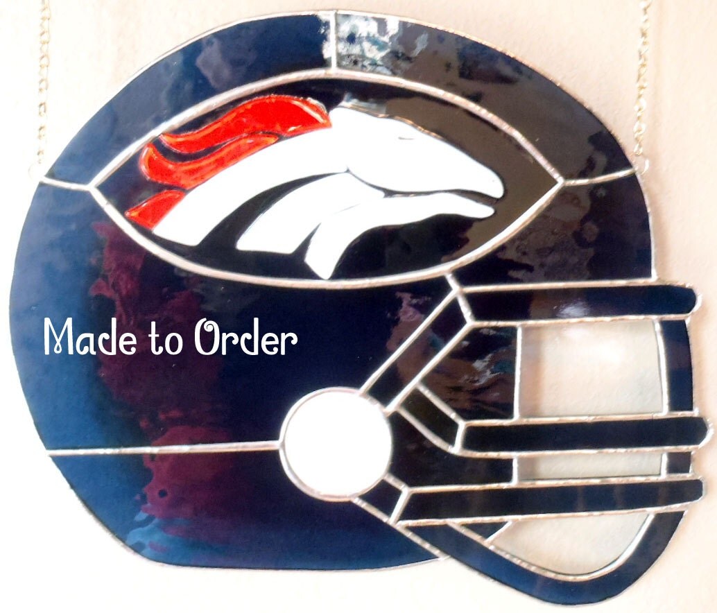 Broncos Football Helmet Stained Glass Panel Fused Glass Team