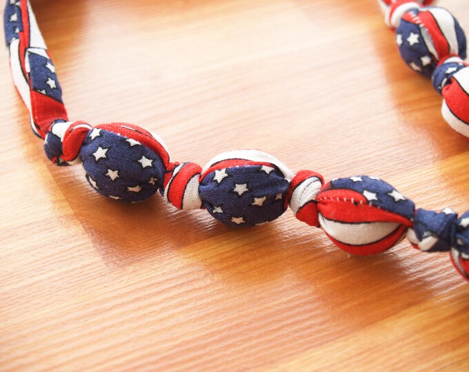 Breastfeeding Nursing Necklace, Teething Necklace, Fabric Necklace, Mother's Day Gift - Double Ring - Stars and Stripes