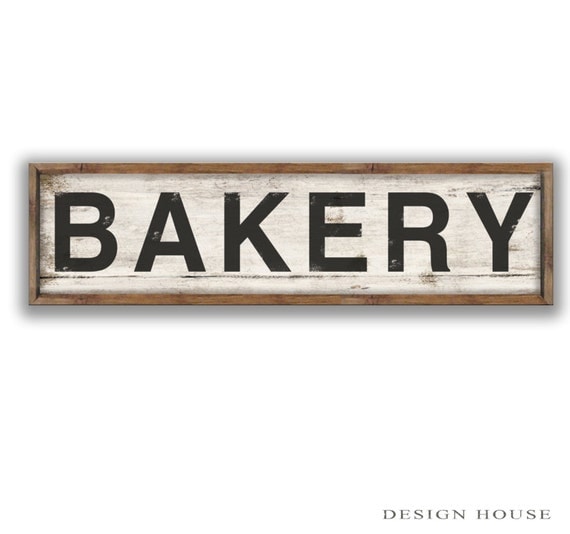 Wooden Bakery sign framed out in wood frame handmade bakery