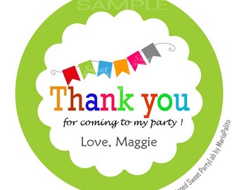 Printable Thank you Stickers, PERSONALIZED Bunting Party Stickers, Hang ...