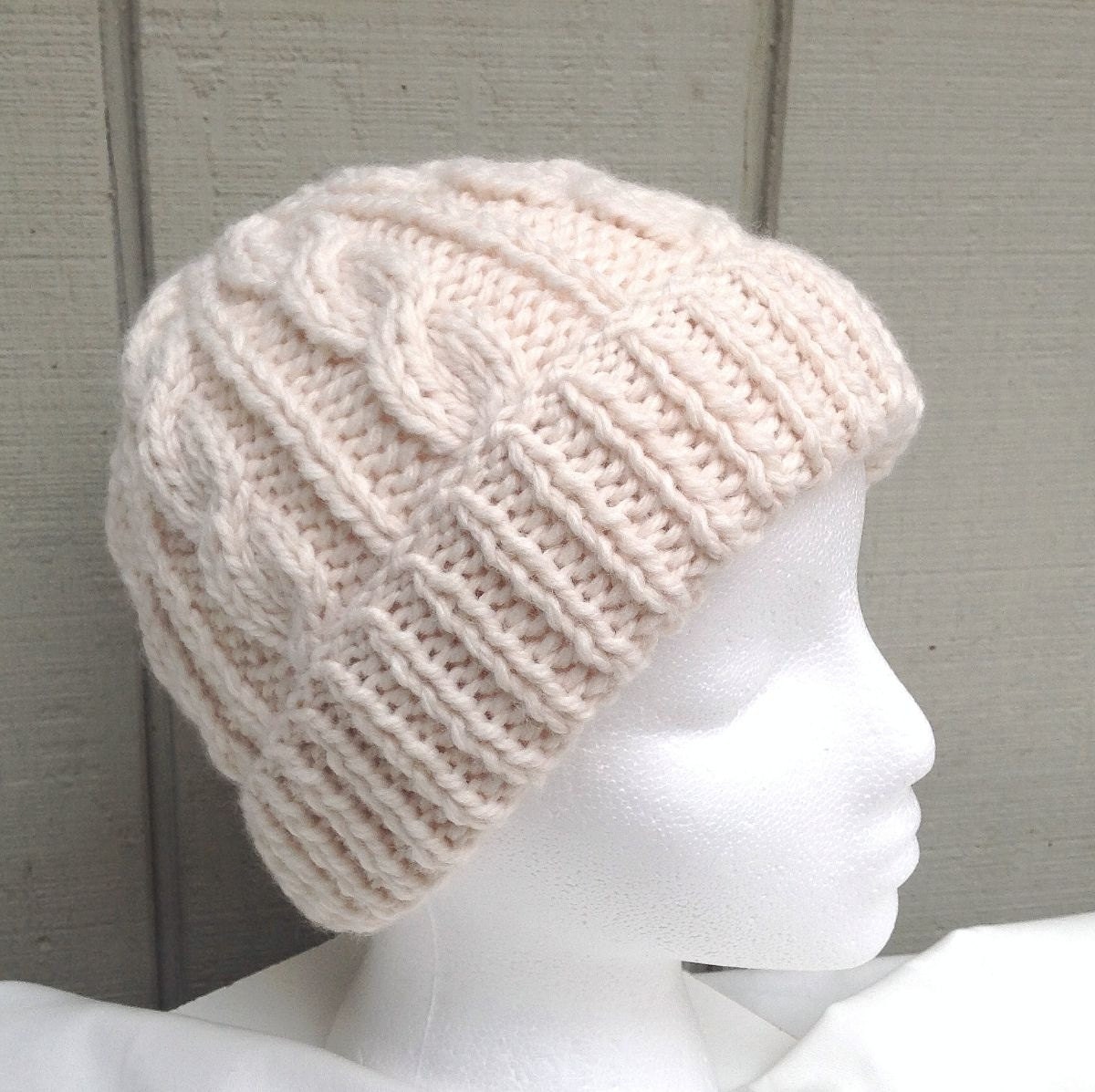 Aran knitted hat Chunky wool blend hat Knit Aran beanie