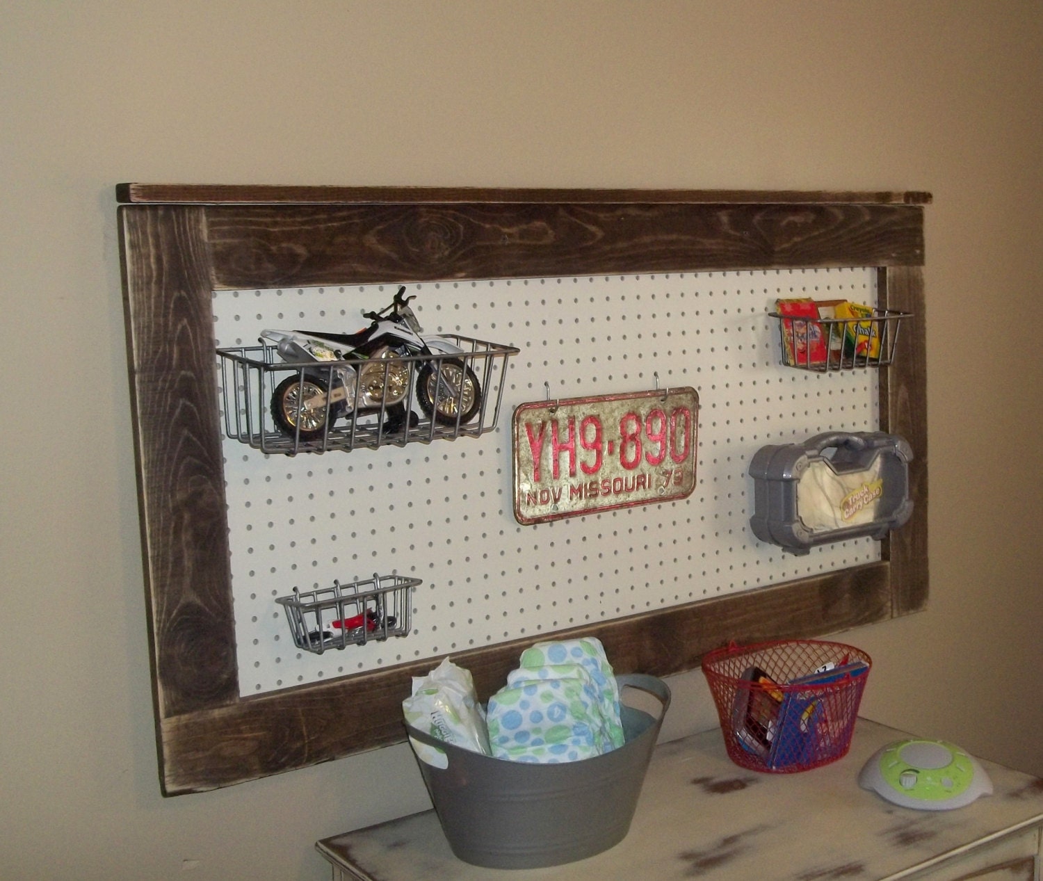 Framed pegboard. Rustic pegboard. Pegboard by PrettyandRustic